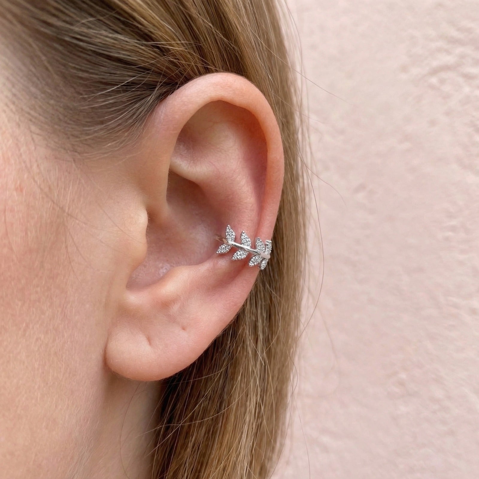 Earcuff Plateado Hojas